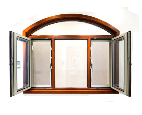 Wood Drain Frame Aluminium Casement Window Two Sides Open With Mesh