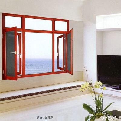 Wood Drain Frame Aluminium Casement Window Two Sides Open With Mesh